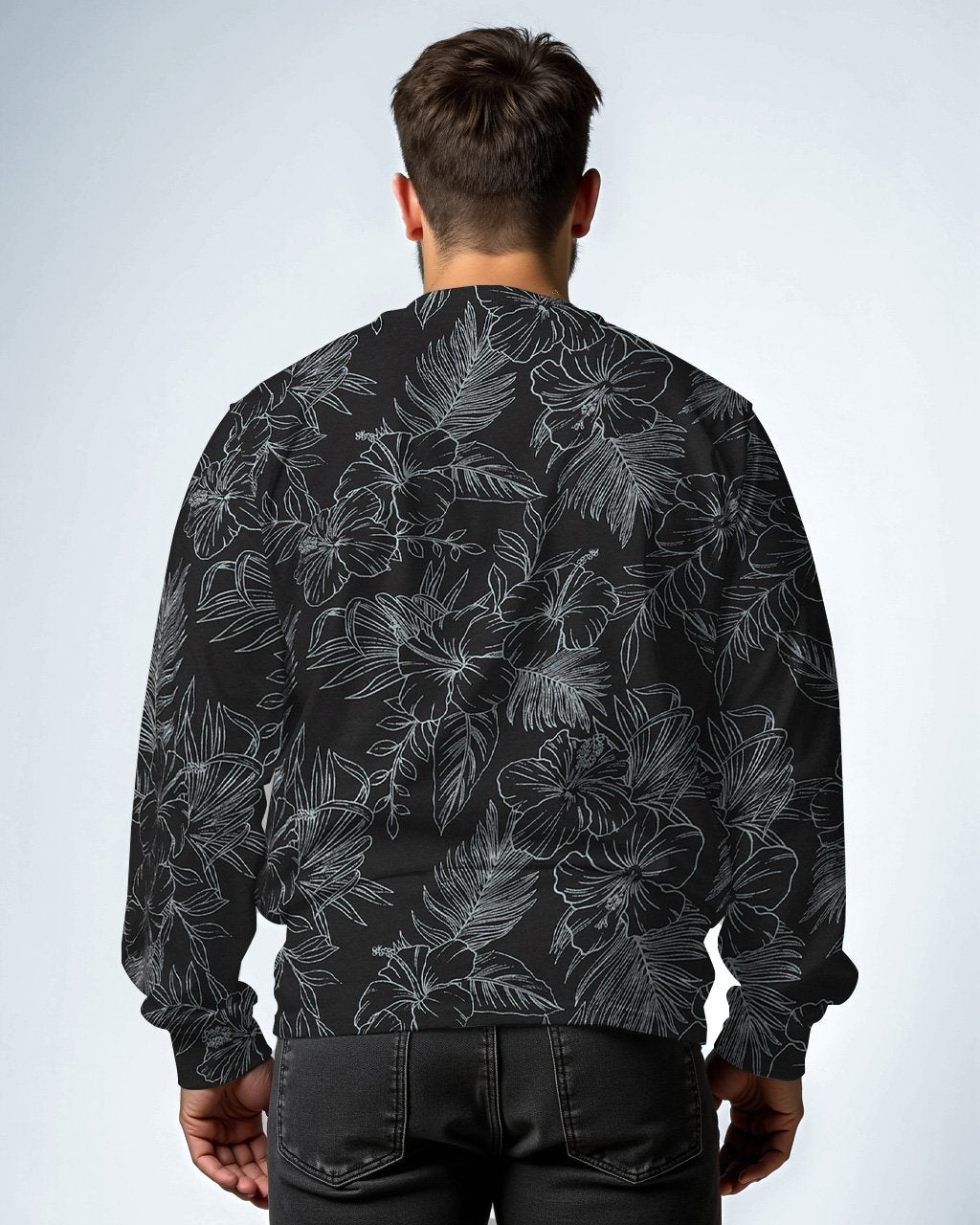 100% Cotton-Men's Hand Painted Leaf Contour Long Sleeve T-Shirt