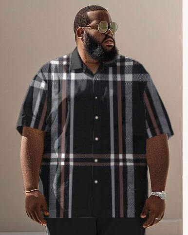 Men's Plus Size Business Classic Check Print Short Sleeve Shirt Suit