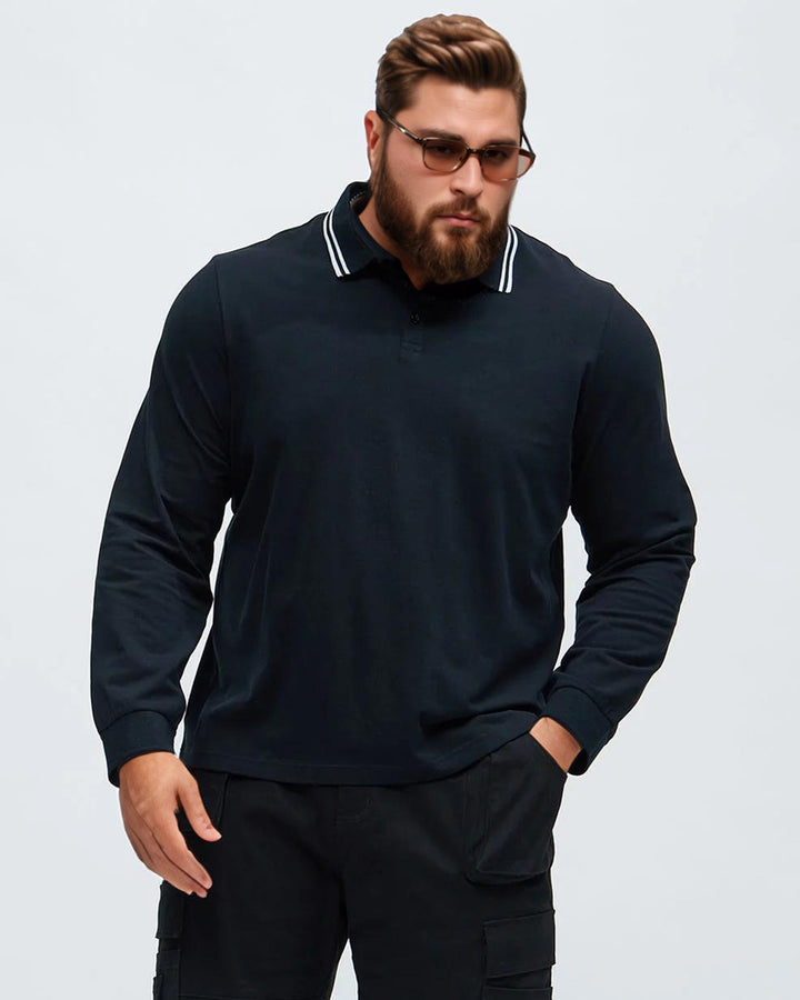 Men's Classic Black Polo Long Sleeve Shirt