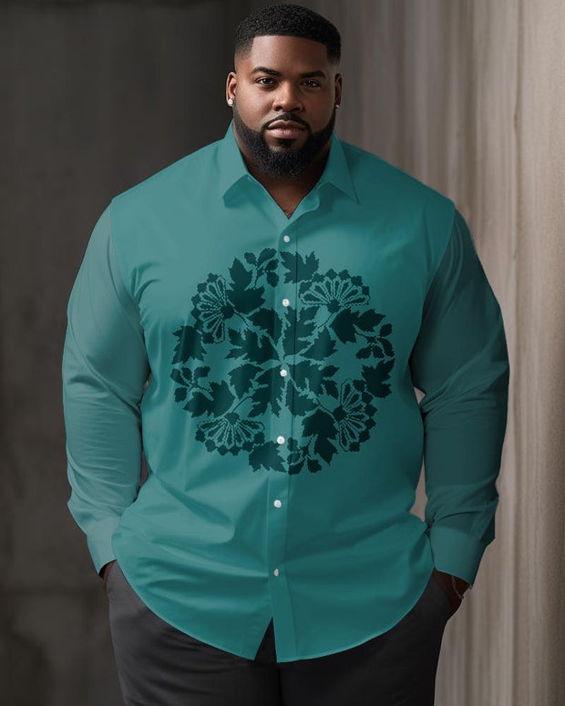 Men's Plus Size Ethnic Style Vintage Pattern Long Sleeve Lapel Long Sleeve Shirt