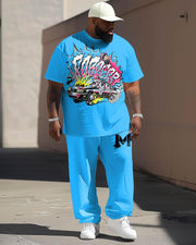 Men's Large Hip-Hop Car Print T-Shirt Trousers Suit