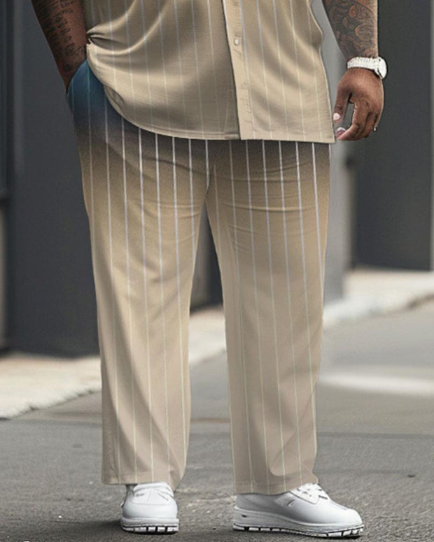Men's Plus Size Business Gradient Striped Print Short Sleeve Shirt Suit