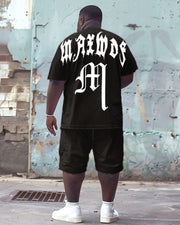 Front And Back Printed Letter T-Shirt Shorts Suit Men's Plus Size