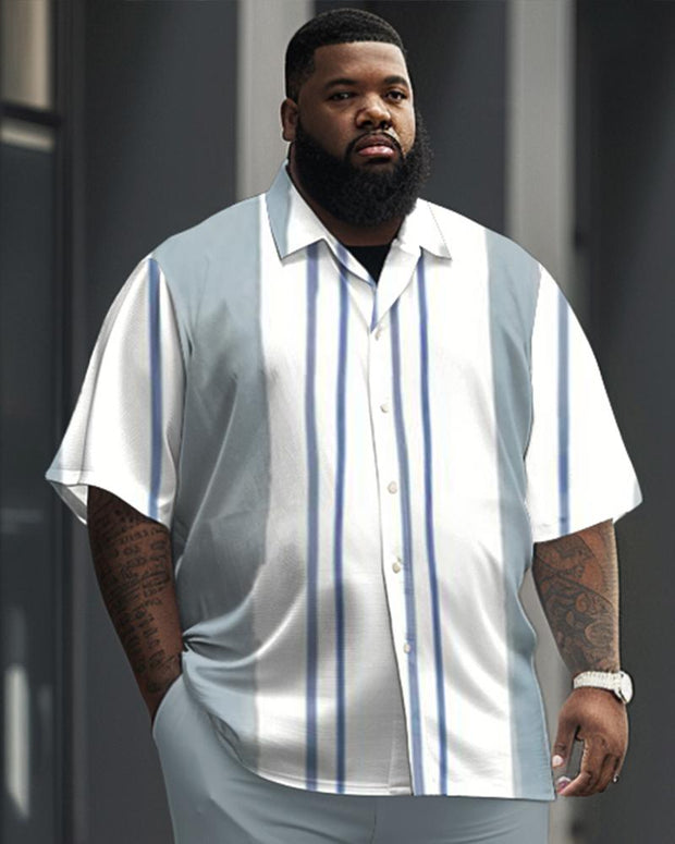 Men's Plus Size Business Casual Striped Print Short Sleeve Shirt Suit