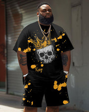 Men's Plus Size Casual Skull Graffiti Splash Ink Print T-Shirt Shorts Suit