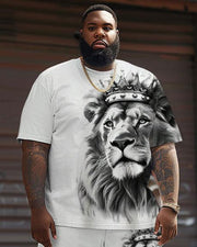 Men's Plus Size Street Casual Lion King Print T-Shirt Shorts Suit