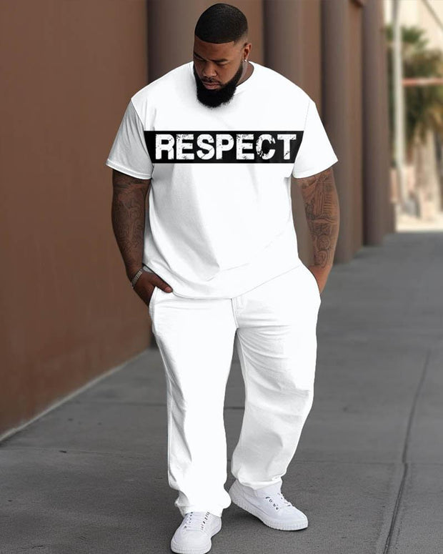 Men's Large Simple Patchwork Letter Printed T-shirt Pants Suit
