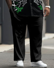 Men's Plus Size Business Simple Geometric Dark Green Short Sleeve Shirt Trousers Suit
