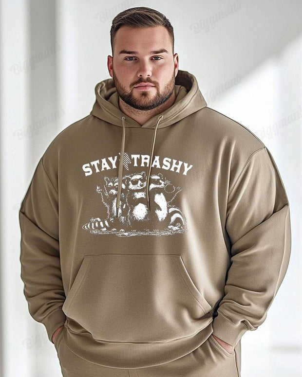 Cotton Material - Stay Trashy Letter Raccoon Print Men's Loose Oversized Hoodie