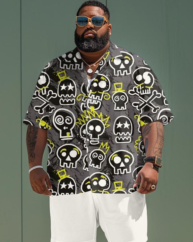 Graffiti Colored Skeleton Short-sleeved Shirt Plus Size Men's Suit