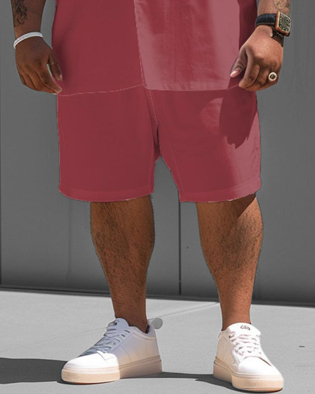 Men's Plus Size Simple New York Red Red Solid Color Short Sleeve Shirt Shorts Suit