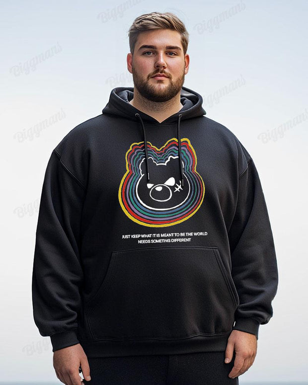 Cotton Material-Rainbow Bear Print Men's Loose Oversized Hoodie