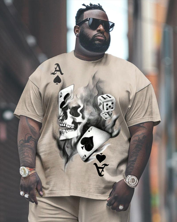 Men's Large Street Smoke Skull Print T-Shirt Trousers Suit