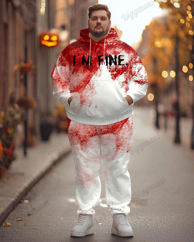 Men's Halloween I'm Fine Bloody Print Plus Size Hoodie Suit