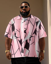 Men's Plus Size Simple Geometric Print Short Sleeve Shirt Shorts Suit