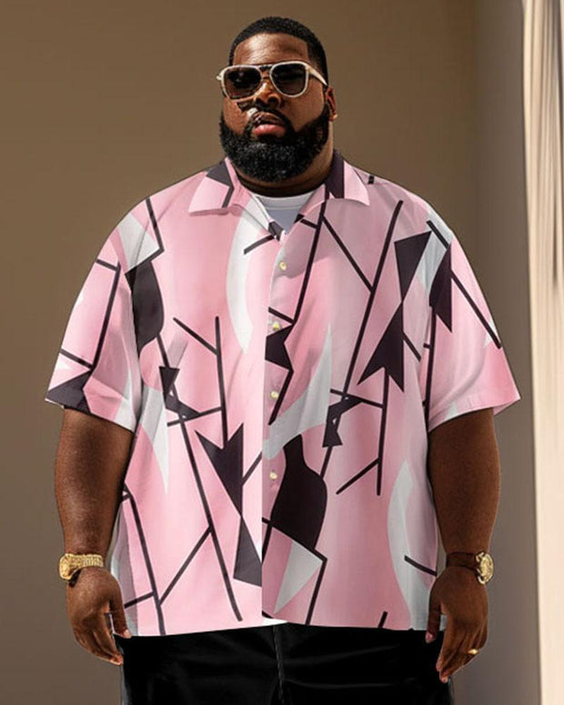 Men's Plus Size Simple Geometric Print Short Sleeve Shirt Shorts Suit