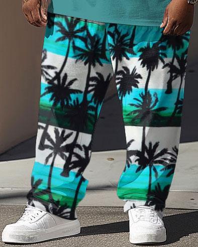 Men's Plus Size Hawaiian Gradient Coconut Tree Print T-Shirt Pants Suit