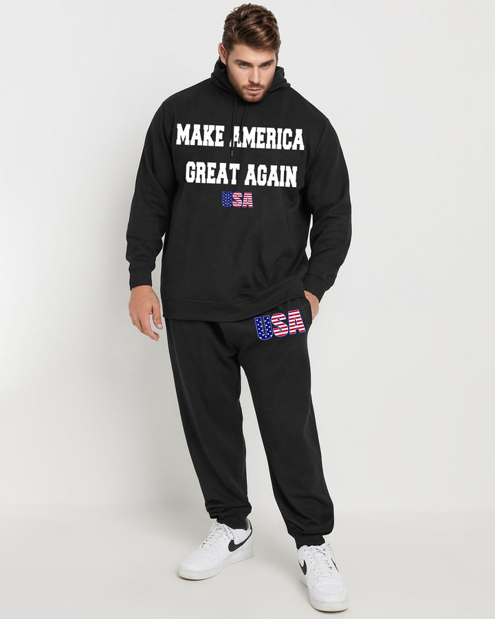 Men's Plus Size Casual Make America Great Again Bundled Foot Cotton Hoodie Trousers Suit