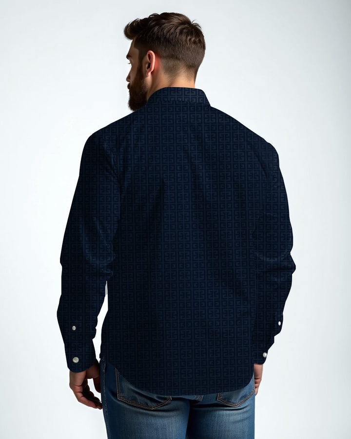 Men's Long-Sleeve Leverage Cotton Homochromatic Geometric Jacquard Shirt