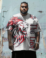 Printed Front And Back Men's Plus Size Lion Alphabet Print T-Shirt Shorts Suit