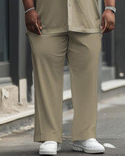 Men's Plus Size All-match Solid Color Khaki Short Sleeve Shirt Trousers Suit