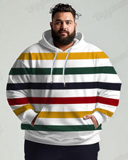 Men's Daily Casual White Patchwork Stripe Printed Plus Size Hoodie Suit