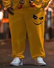 Mens Halloween Yellow Clown Graffiti Print Plus Size Hoodie Suit