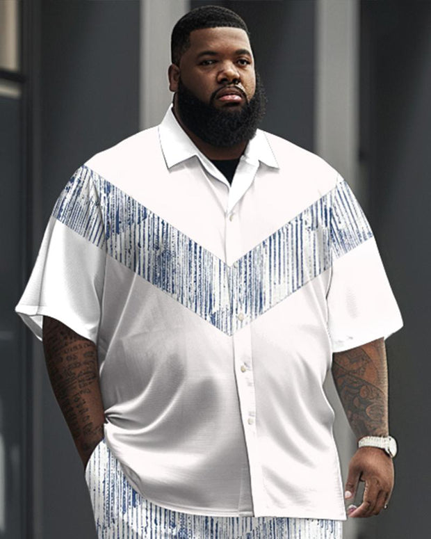 Men's Plus Size Business Casual Printed Short Sleeve Shirt Suit