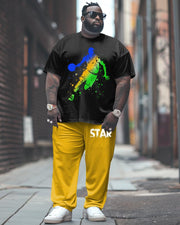 Men's Large Hand-painted Star Alphabet Print T-shirt Trousers Suit