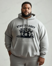 Cotton Material - Stay Trashy Letter Raccoon Print Men's Loose Oversized Hoodie