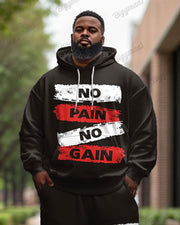 Men's Simple Daily No Pain No Gain Letter Print Plus Size Hoodie Suit