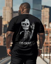 I'm Okay Skull Crewneck Short Sleeve Men's Plus Size T-Shirt