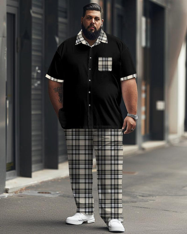 Men's Plus Size Simple Check Print Short-sleeved Shirt Suit