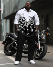 Men's Plus Size Gradient Geometric Long-sleeved Lapel Shirt 2-piece Set