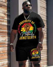 Men's Plus Size Juneteenth Black History Month Fist Print T-Shirt Shorts Suit