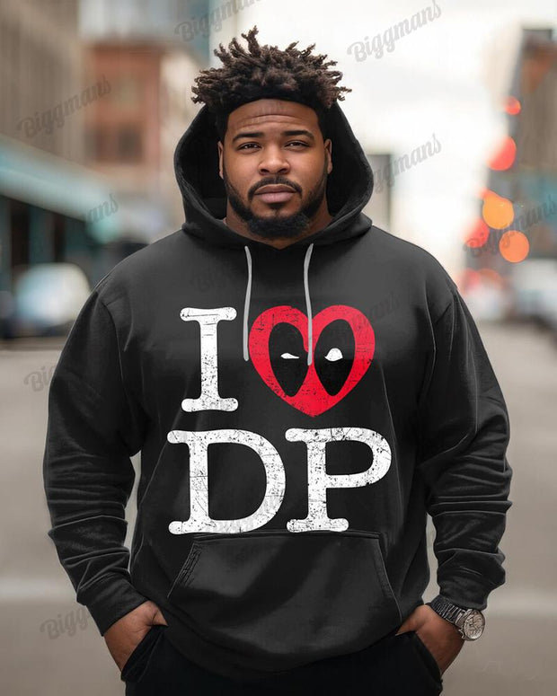 Men's Plus Size Cartoon I Love DP Hooded Long Sleeve Hoodie