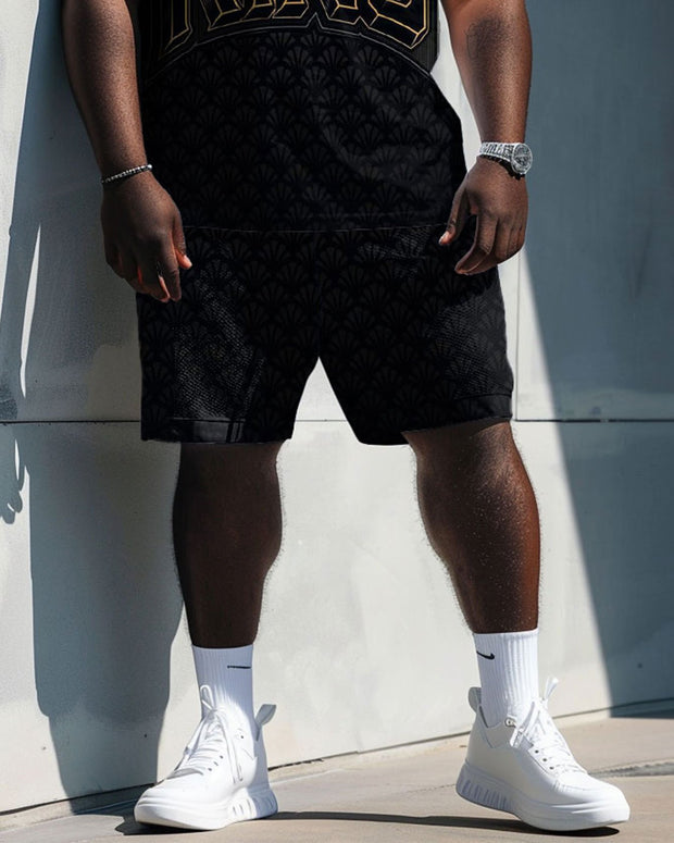 Men's Plus Size True King Print T-Shirt Shorts Suit