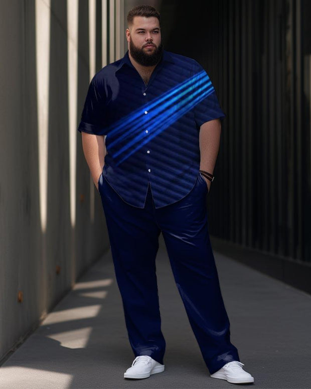 Men's Plus Size Business Gradient Light Print Short Sleeve Shirt Trousers Suit