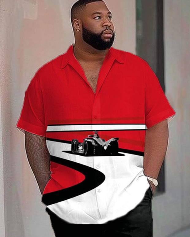 Color Racing Print Casual Short-sleeved Shirt Plus Size Men's Suit