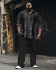 Men's Large Size Black Plaid Business Long Sleeve Walking Suit