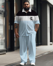 Men's Plus Size Business Simple Color Matching Short Sleeve Shirt Suit