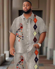 Ethnic Style Printed Short-sleeved Shirt Plus Size Men's Suit