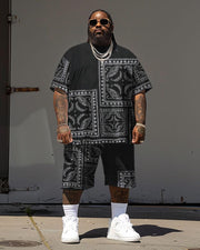 Men's Plus Size Casual Paisley Print T-Shirt Shorts Suit