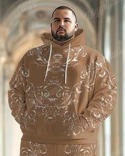 Men's Simple Classical Luxury Khaki Plus Size Hoodie Suit