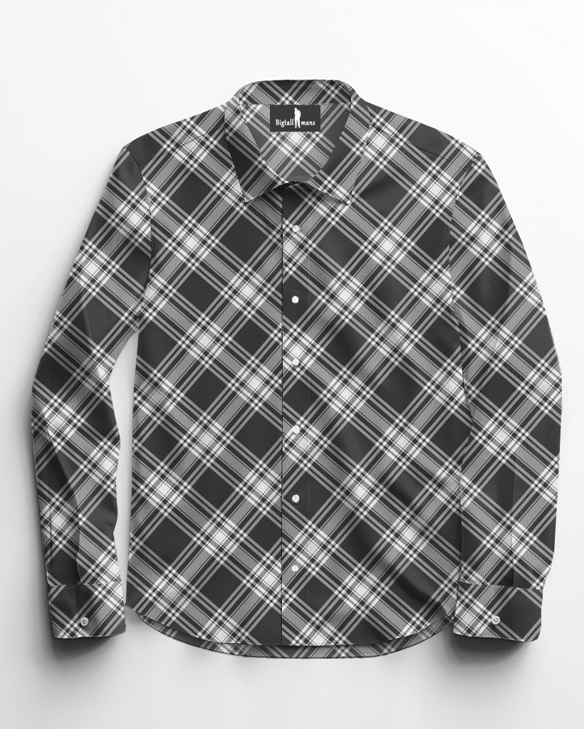 Cotton Gray Plaid Men's Long Sleeve Lapel Shirt