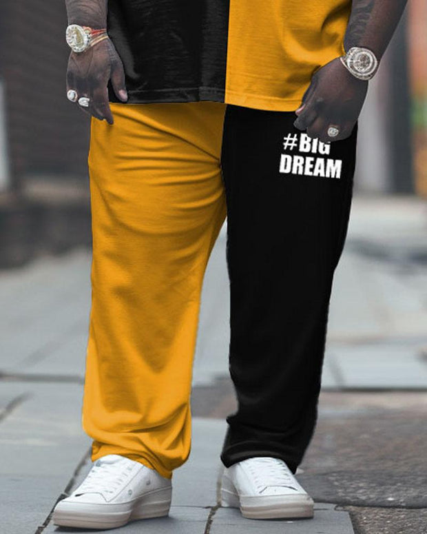Men's Plus Size Street Casual Color Block Big Dream Alphabet Print T-Shirt Trousers Suit