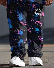Men's Large Rendered Smiley Print T-shirt Trousers Suit