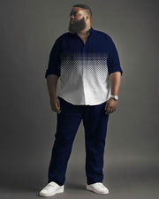 Men's Plus Size Daily Casual Gradient Geometric Print Long Sleeve Shirt Trousers Suit