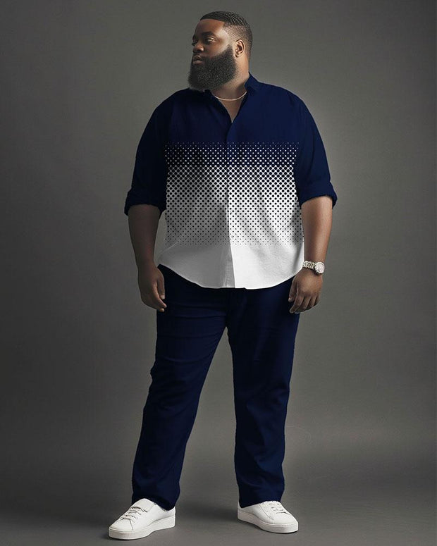 Men's Plus Size Daily Casual Gradient Geometric Print Long Sleeve Shirt Trousers Suit