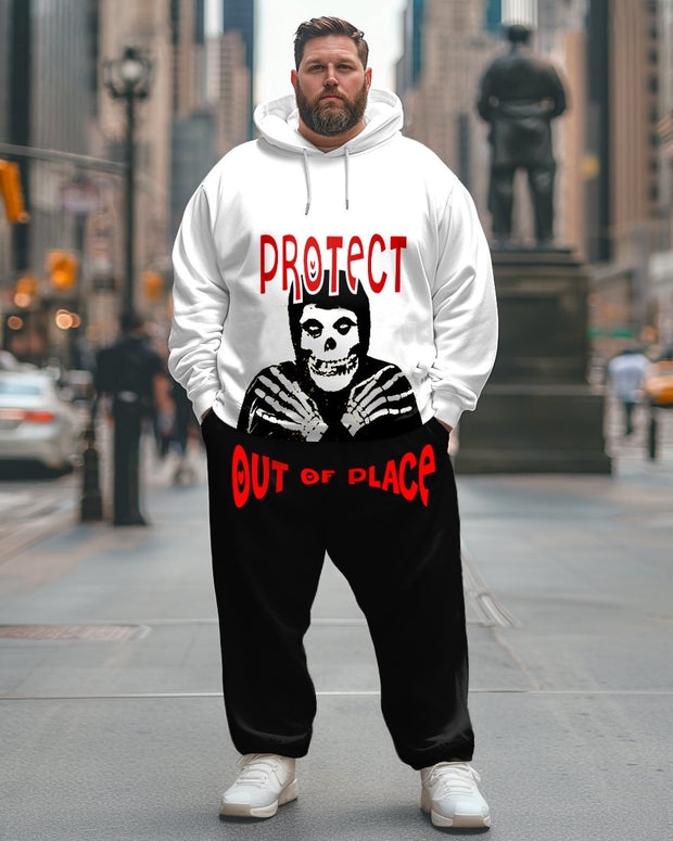 Incompatible Skull Print Plus Size Hoodie Suit